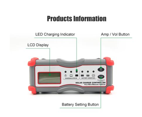 Controlador de carga solar digital PWM de 5 estágios 600W IP65 para sistema solar