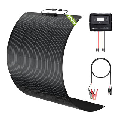 Kit de painéis solares de 200w para caravanas, autocaravanas, autocaravanas com painéis solares semi-flexíveis e controlador solar de 5 estágios de carregamento IP67 para AGM GEL WET CALCIUM LiFePO4 e bateria LTO