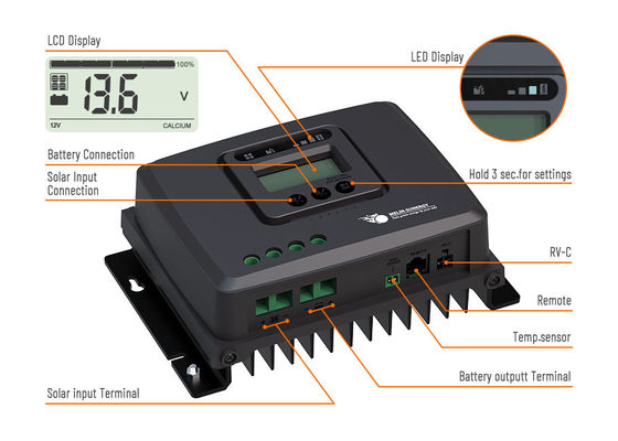 Bateria LFP Off Grid Display digital 12V/24V MPPT RV Controlador de Carga Solar
