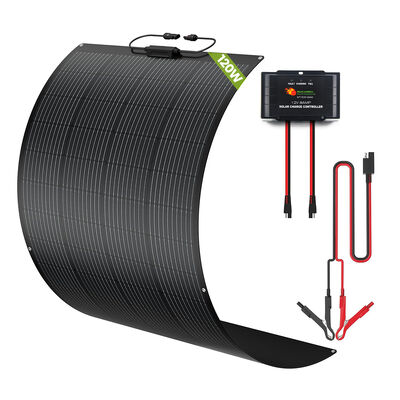 Bom preço Kit de painéis solares de RV de peso leve de 100W 120W para sistema de 12 volts para motorhome com IP65 Controlador de carga inteligente à prova d'água para ambos os ácidos de chumbo e baterias de lítio on-line